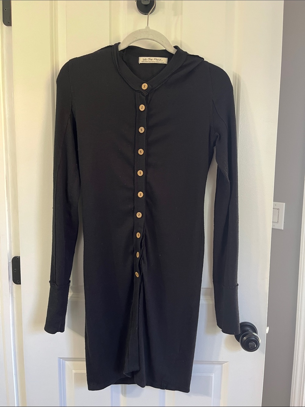We The Free Black Long Sleeve Button-Down Ribbed Dress